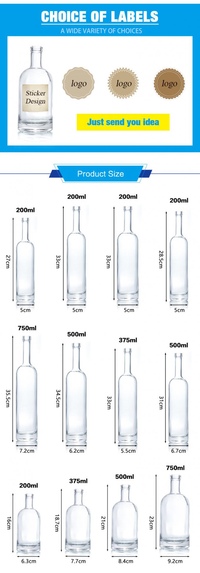 Φθηνή τιμή750ml Φλιντ γυάλινα μπουκάλια οινοπνεύματος Custom Printed για Cocktail ουίσκι ρούμι 7