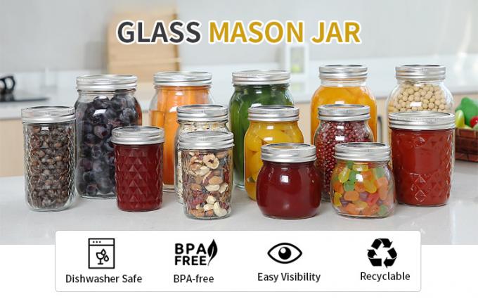 Προσαρμοσμένο γυάλινο βάζο ευρύ στόμα Mason βάζα 8 Oz 16 Oz γυάλινο βάζο σύνολο 0