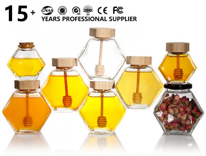 Άδειο 100Ml 380Ml Έκταγωνικό Γυάλινο Γάζο Μελιού με Δάπλωμα 0