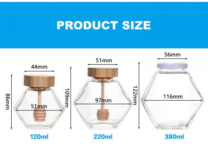 Άδειο 100Ml 380Ml Έκταγωνικό Γυάλινο Γάζο Μελιού με Δάπλωμα 3