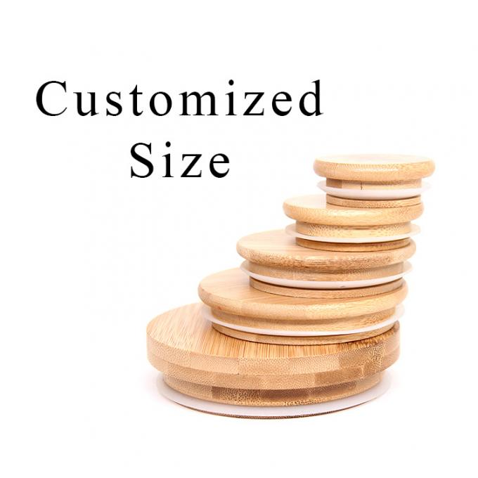 70 χιλιοστών κονσέρβες Mason Jar Cup Lids φυσικό μπαμπού ξύλο με άχυρο τρύπα 0