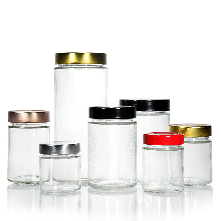 Διαυγές Στρογγυλό 4oz 8oz 16oz 12oz 20oz γυάλινο βάζο γυάλινο δοχείο τροφίμων με βαθύ μεταλλικό καπάκι