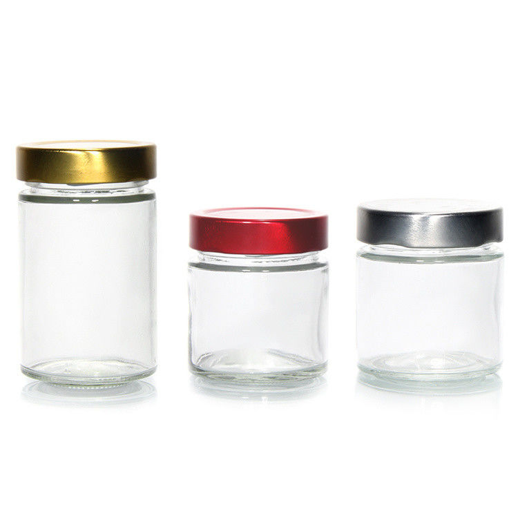 Διαυγές Στρογγυλό 4oz 8oz 16oz 12oz 20oz γυάλινο βάζο γυάλινο δοχείο τροφίμων με βαθύ μεταλλικό καπάκι