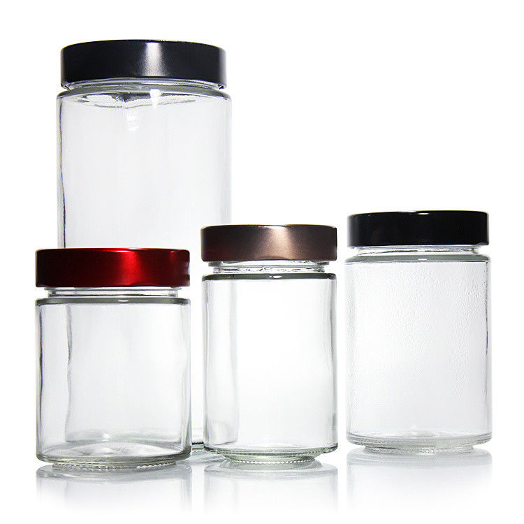 Διαυγές Στρογγυλό 4oz 8oz 16oz 12oz 20oz γυάλινο βάζο γυάλινο δοχείο τροφίμων με βαθύ μεταλλικό καπάκι