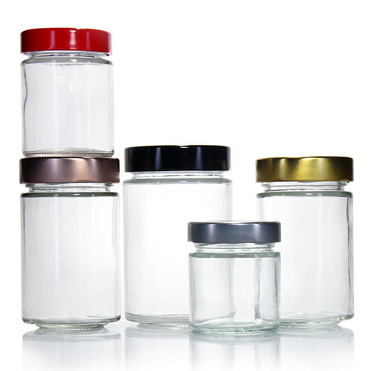 Διαυγές Στρογγυλό 4oz 8oz 16oz 12oz 20oz γυάλινο βάζο γυάλινο δοχείο τροφίμων με βαθύ μεταλλικό καπάκι