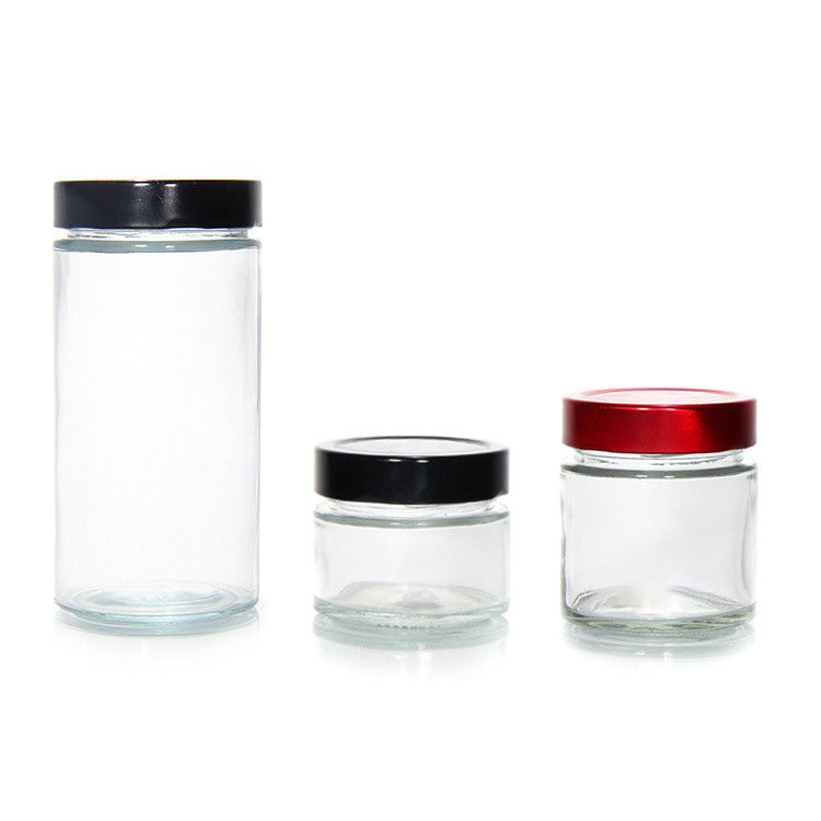Διαυγές Στρογγυλό 4oz 8oz 16oz 12oz 20oz γυάλινο βάζο γυάλινο δοχείο τροφίμων με βαθύ μεταλλικό καπάκι