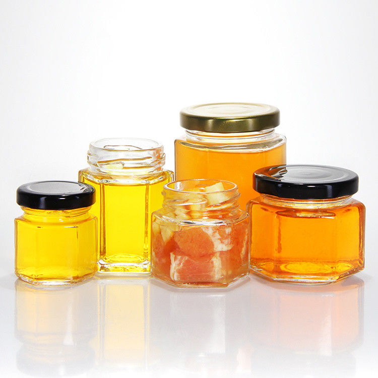 300ml 200ml 100ml Wholesale Hexagon Glass Mason Jar Jar Jam Jar Honey Jar με μεταλλικό καπάκι
