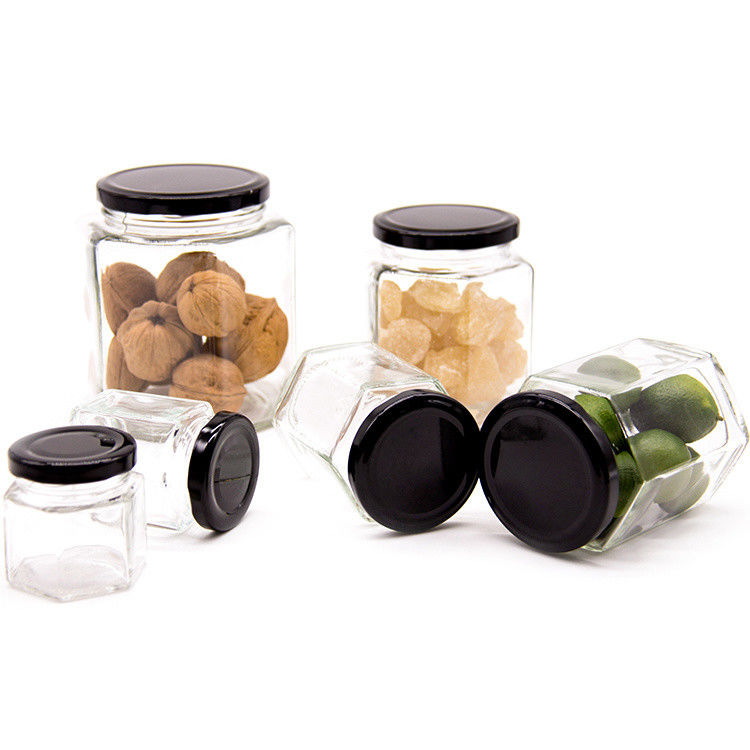 300ml 200ml 100ml Wholesale Hexagon Glass Mason Jar Jar Jam Jar Honey Jar με μεταλλικό καπάκι