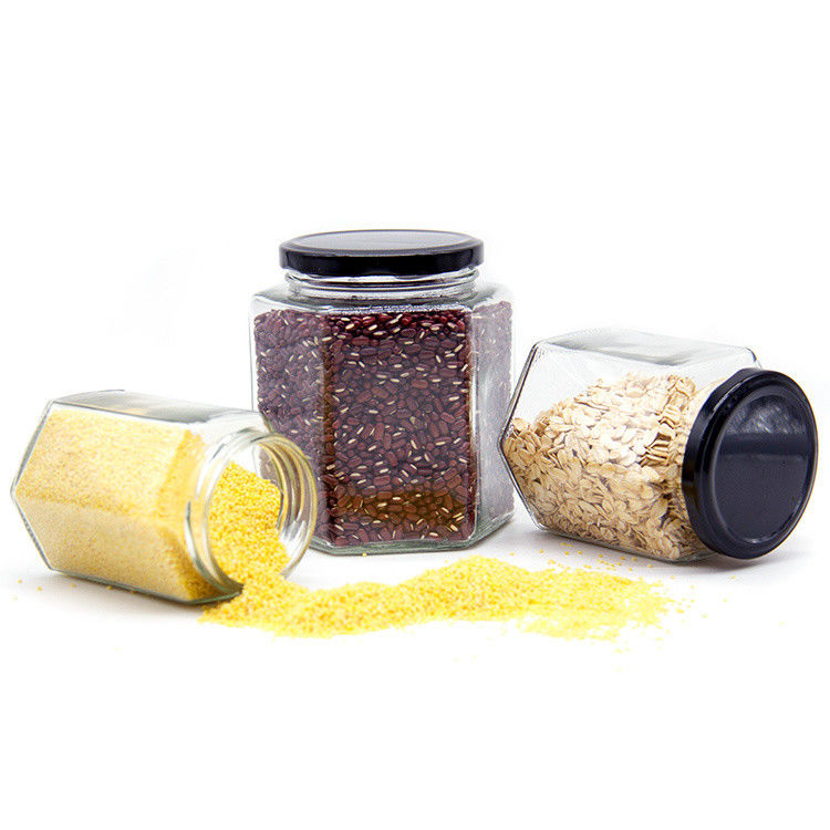300ml 200ml 100ml Wholesale Hexagon Glass Mason Jar Jar Jam Jar Honey Jar με μεταλλικό καπάκι