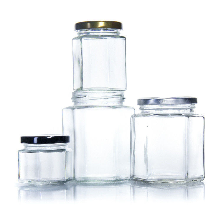 300ml 200ml 100ml Wholesale Hexagon Glass Mason Jar Jar Jam Jar Honey Jar με μεταλλικό καπάκι