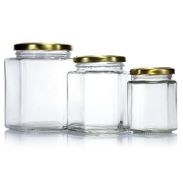 300ml 200ml 100ml Wholesale Hexagon Glass Mason Jar Jar Jam Jar Honey Jar με μεταλλικό καπάκι