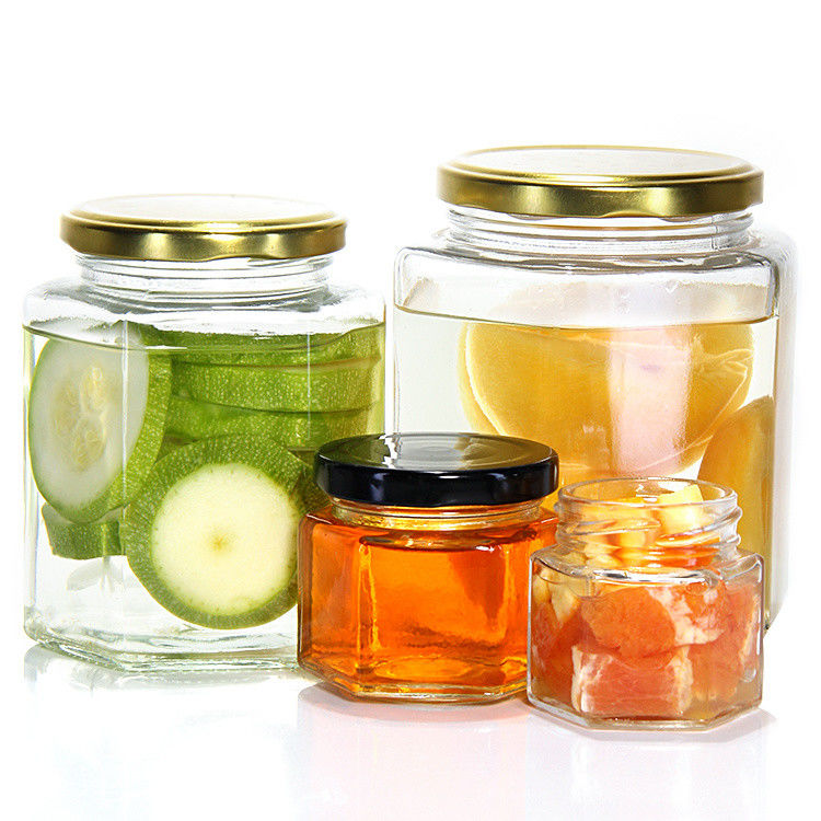 Προσαρμοσμένο οικιακό αποθήκευση Pickle γυαλί κονσερβοποιημένο βάζο εξαγωνική κατάψυξη γυαλί βάζο για την κουζίνα