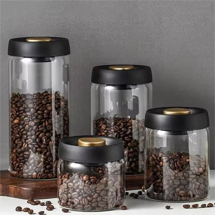500 ml βροσιλικωμένο γυάλινο βάζο καφέ για φασόλια καφέ και αποθήκευση κουζίνας