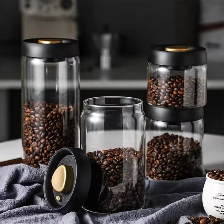 500 ml βροσιλικωμένο γυάλινο βάζο καφέ για φασόλια καφέ και αποθήκευση κουζίνας