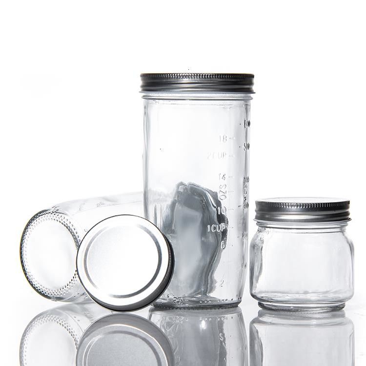 Προσαρμοσμένο σχεδιασμό 8 Oz 16 Oz Συσκευή αποθήκευσης τροφίμων Glass Mason Jar με κάλυμμα
