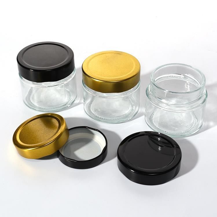 Χρήση σε εργοστάσια τροφίμων 1oz 4oz 8oz Στρογγυλό σχήμα Διαυγές κενό δοχείο αποθήκευσης γυαλί ζελετί μαρμελάδα μέλι σάλτσα βάζο