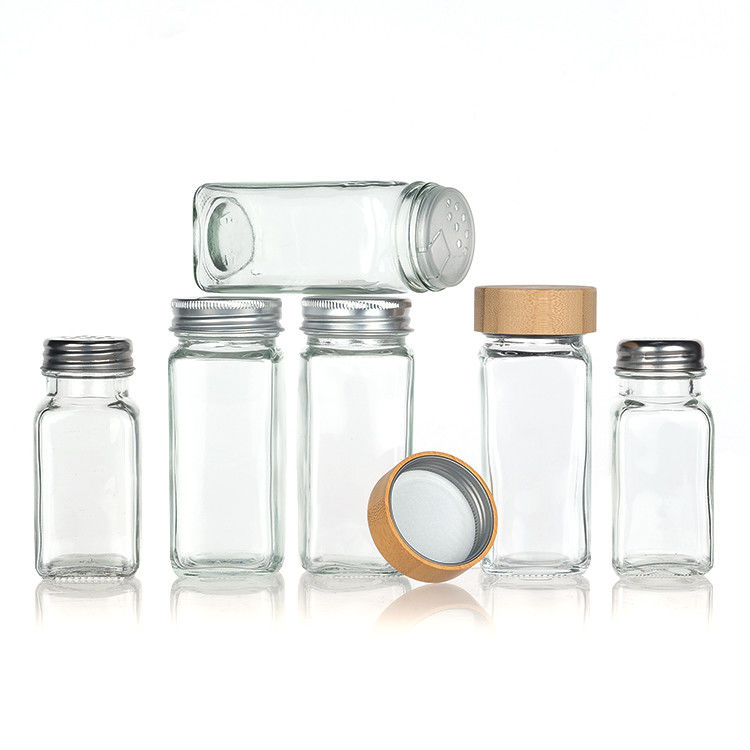Oem κενό καθαρό 120ml τετράγωνο πιπέρι γυάλινο μπουκάλι 4oz μπαχαρικά βάζο με αναζωογονητή για την κουζίνα Bbq