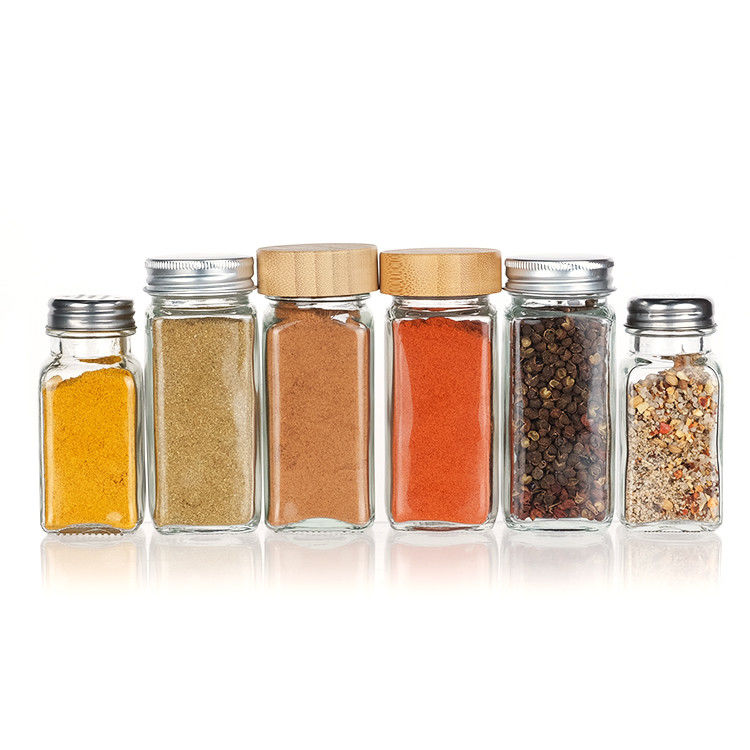 Oem κενό καθαρό 120ml τετράγωνο πιπέρι γυάλινο μπουκάλι 4oz μπαχαρικά βάζο με αναζωογονητή για την κουζίνα Bbq