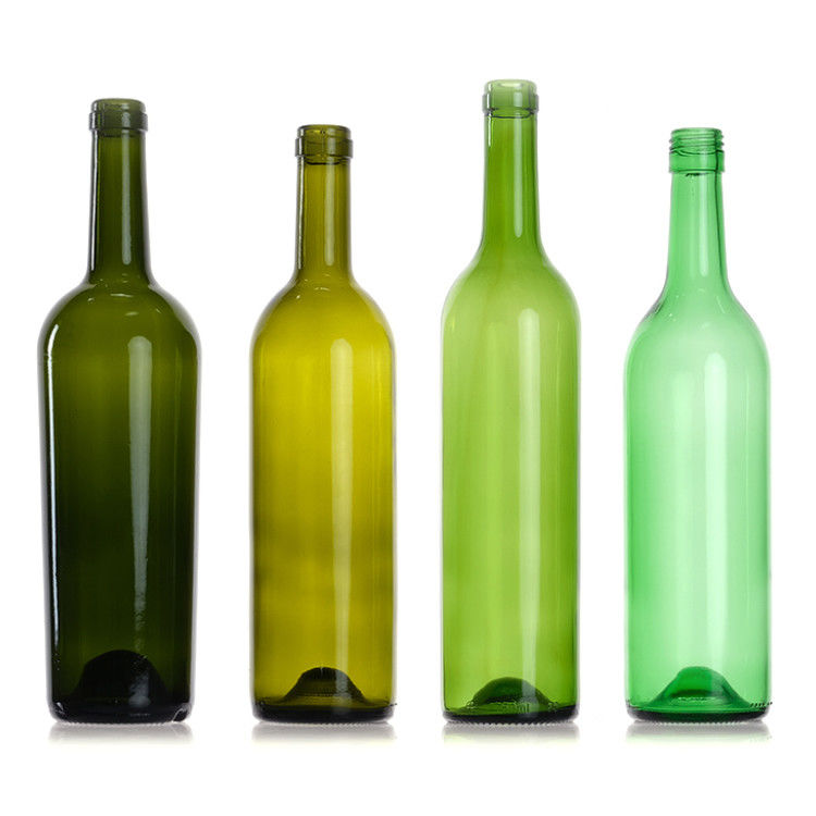Άδειες 750 ml διαυγές κίτρινο πράσινο στρογγυλό γυαλί μπουκάλια κρασιού Bordeaux με κάλυμμα φελλού