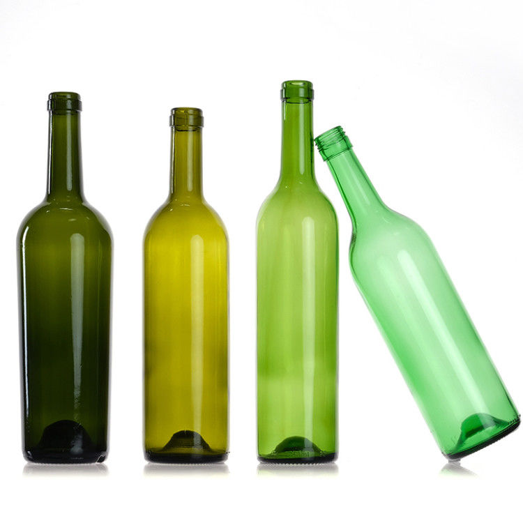 Άδειες 750 ml διαυγές κίτρινο πράσινο στρογγυλό γυαλί μπουκάλια κρασιού Bordeaux με κάλυμμα φελλού