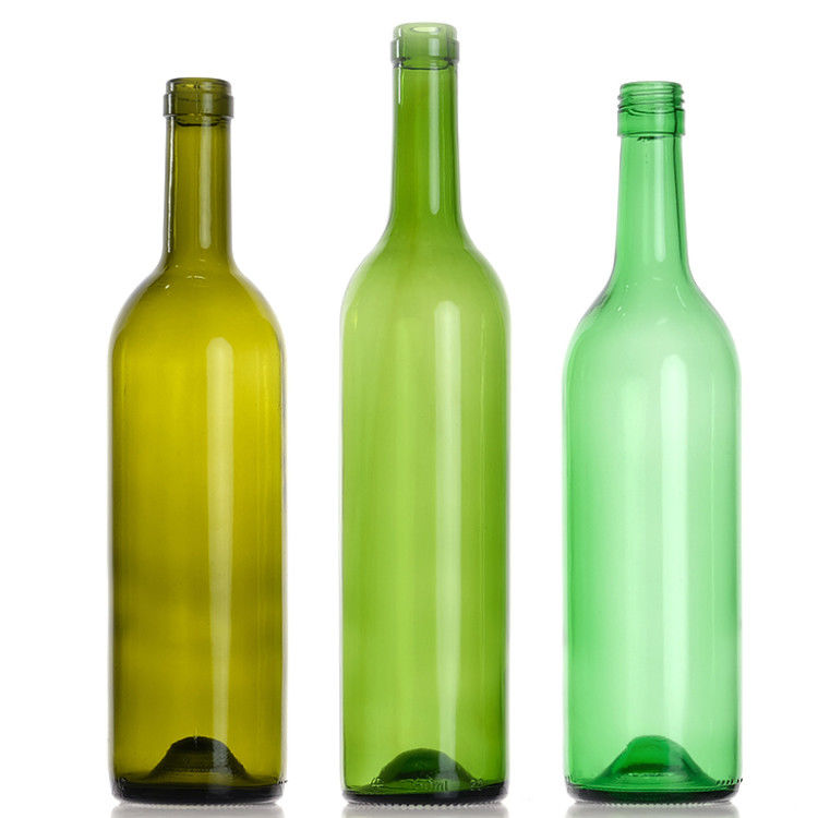 Άδειες 750 ml διαυγές κίτρινο πράσινο στρογγυλό γυαλί μπουκάλια κρασιού Bordeaux με κάλυμμα φελλού