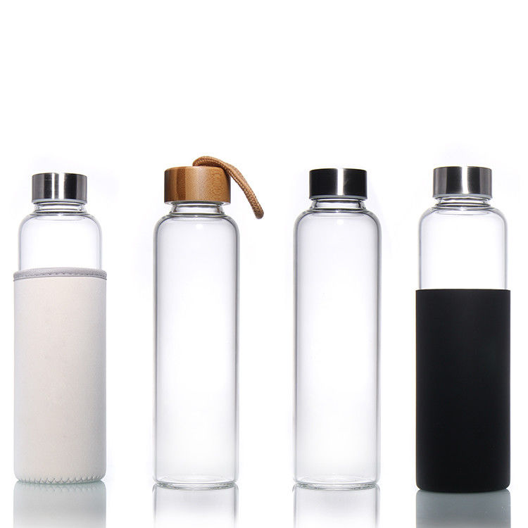 Εξωτερικό 35 ml 500 ml στρογγυλό αθλητικό γυάλινο μπουκάλι νερού υψηλής βαροσιλικικής περιεκτικότητας με σιλικόνιο
