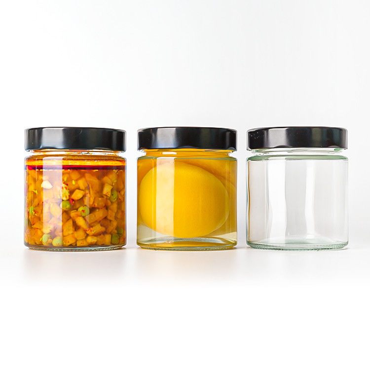 Τροφική συσκευασία 4oz 6oz 9oz 13oz 17oz διαφανή γυάλινα μπουκάλια καπάκι πλήρες σετ παγωμένο γυάλινο βάζο με μεταλλικό καπάκι