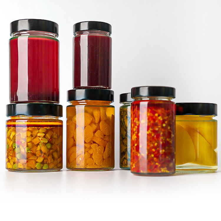 Τροφική συσκευασία 4oz 6oz 9oz 13oz 17oz διαφανή γυάλινα μπουκάλια καπάκι πλήρες σετ παγωμένο γυάλινο βάζο με μεταλλικό καπάκι