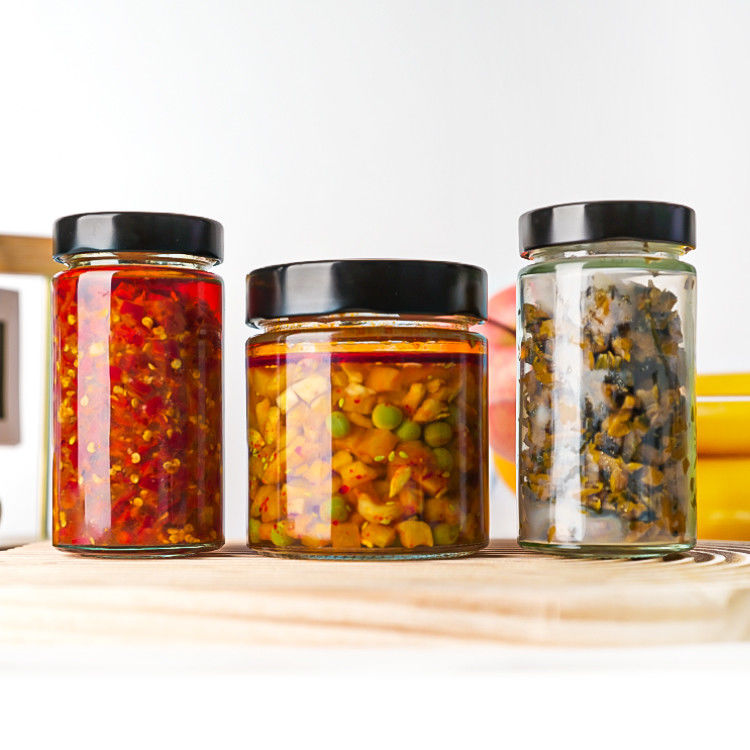 Τροφική συσκευασία 4oz 6oz 9oz 13oz 17oz διαφανή γυάλινα μπουκάλια καπάκι πλήρες σετ παγωμένο γυάλινο βάζο με μεταλλικό καπάκι